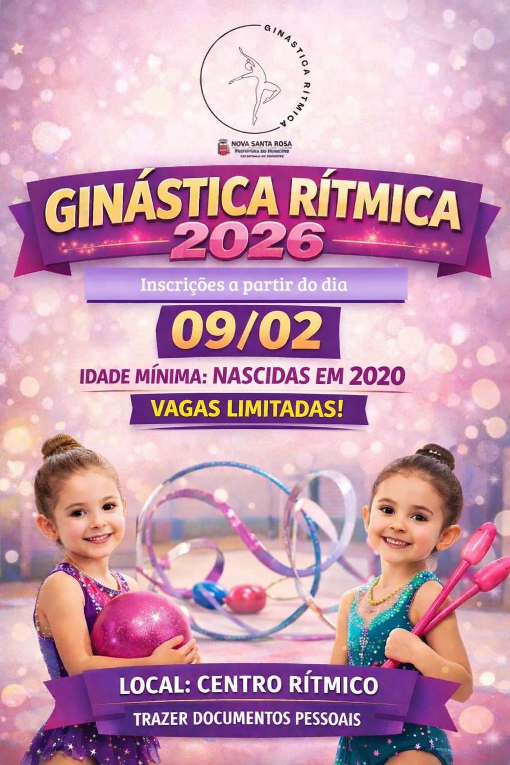 Nova Santa Rosa: matr&iacute;culas para Gin&aacute;stica R&iacute;tmica 2026 iniciam em 9 de fevereiro