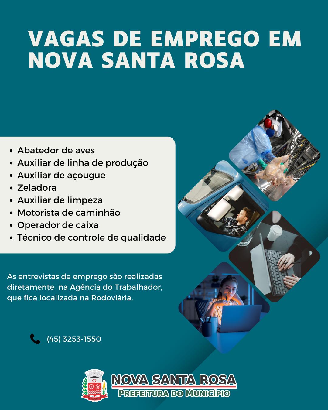 Confira as vagas de emprego dispon&iacute;veis na Ag&ecirc;ncia do Trabalhador de Nova Santa Rosa