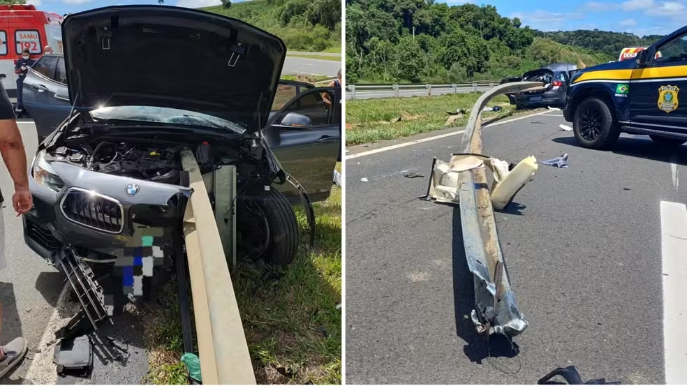 Crian&ccedil;a morre ap&oacute;s BMW ser atravessada por guard rail no PR; fam&iacute;lia estava voltando da praia