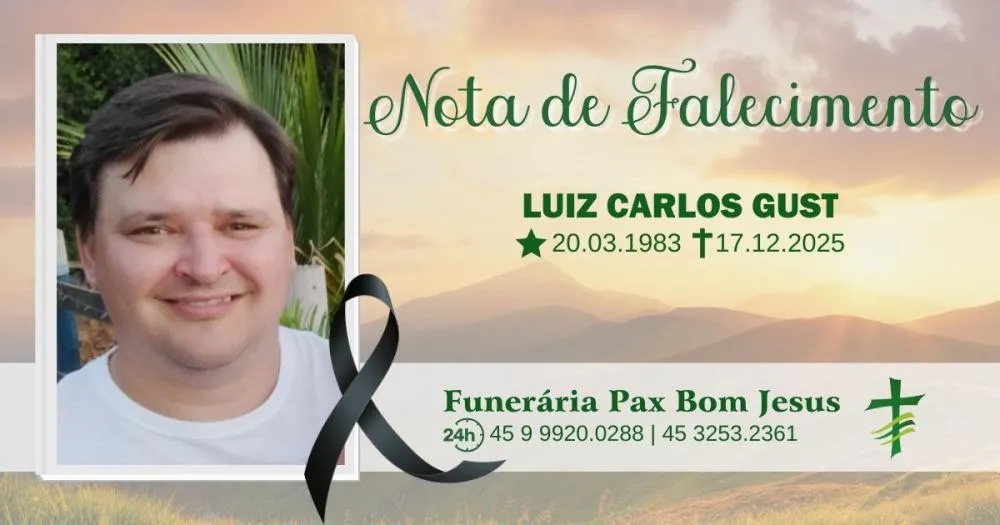 Fam&iacute;lia de Nova Santa Rosa comunica o falecimento de Luiz Carlos Gust, aos 42 anos