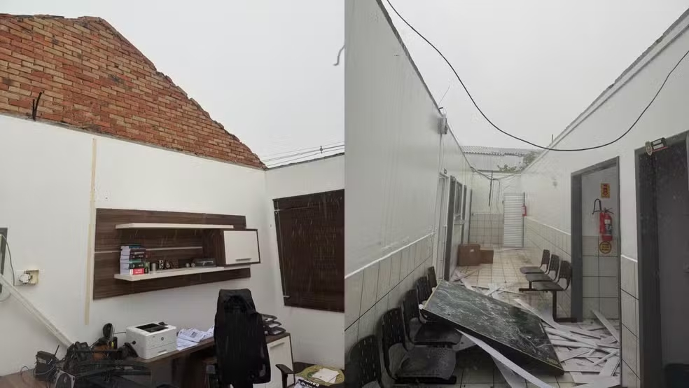 Temporais em SC arrancam telhados de delegacia e supermercado, e granizo destr&oacute;i lavouras