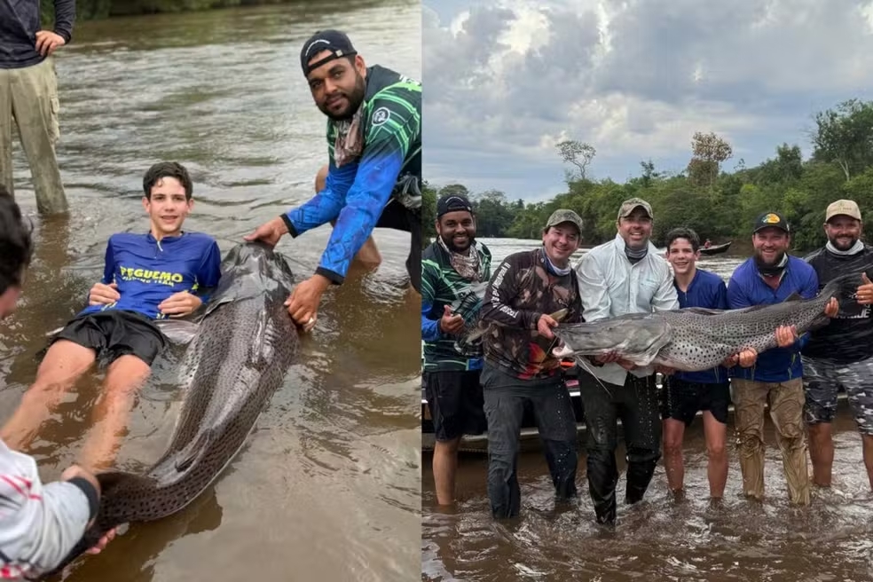 Adolescente fisga peixe maior que o pr&oacute;prio tamanho durante pescaria em MS
